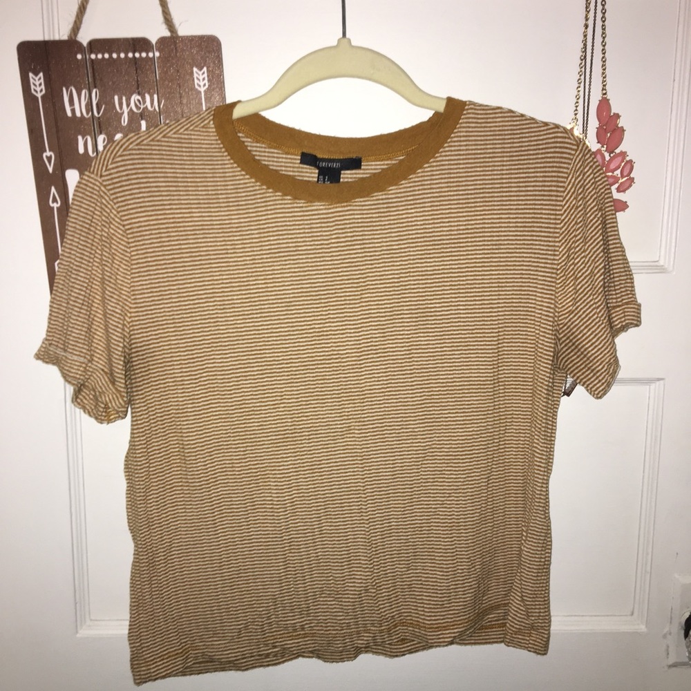 F21 Retro Mustard Yellow Stripe Crop Top